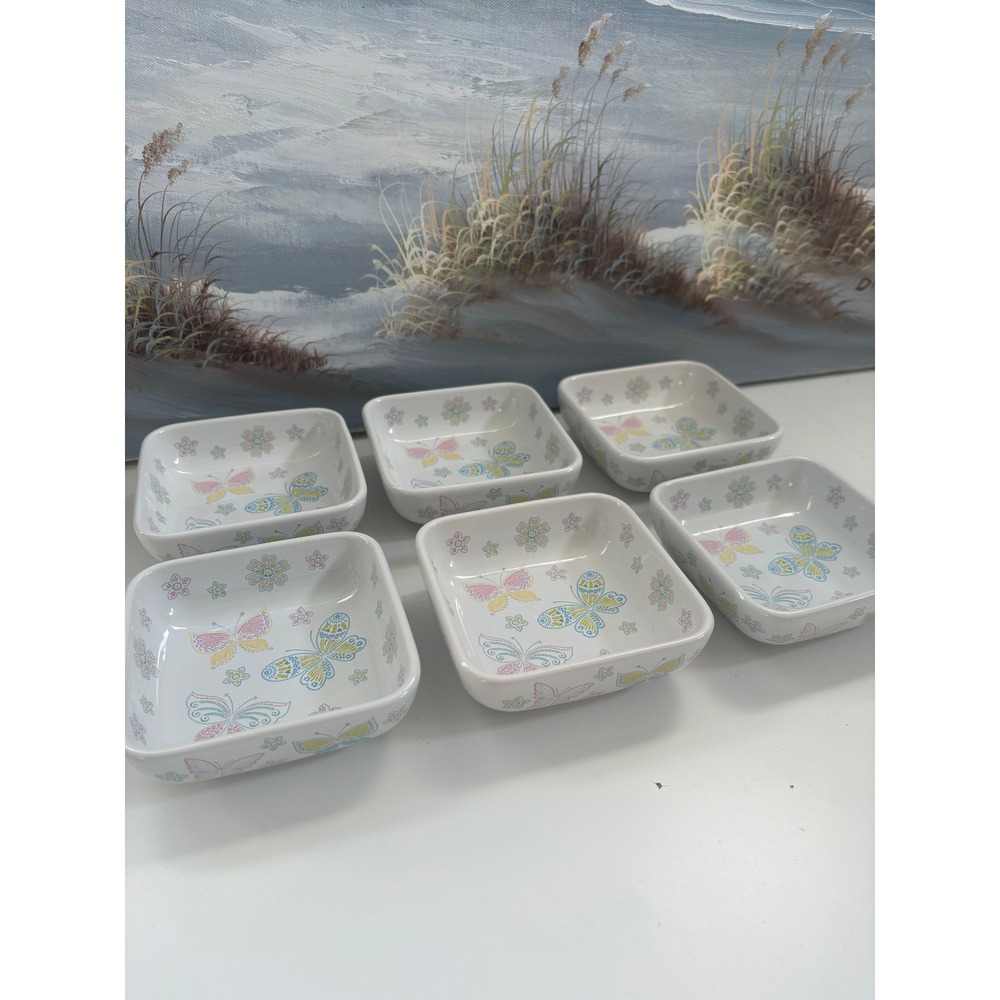 Temp-tations by Tara Butterfly Ramekins Set of 6 Square 4oz Ceramic Bowls BT5